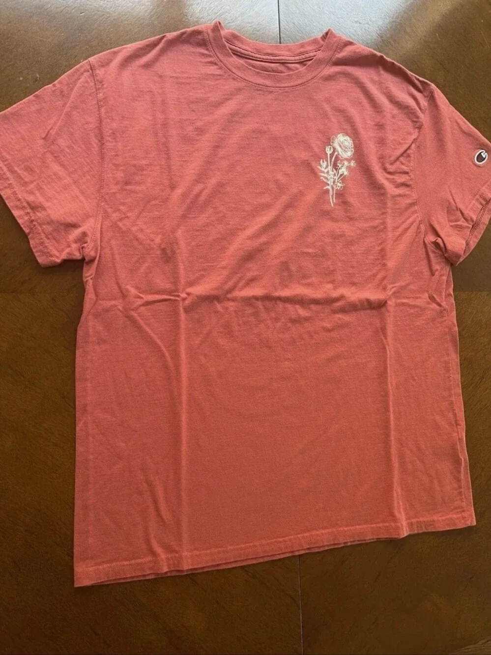 Champion Coral Short-Sleeve Tee with White Floral Chest Print - Picture 1 of 5